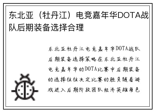 东北亚（牡丹江）电竞嘉年华DOTA战队后期装备选择合理
