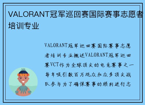 VALORANT冠军巡回赛国际赛事志愿者培训专业