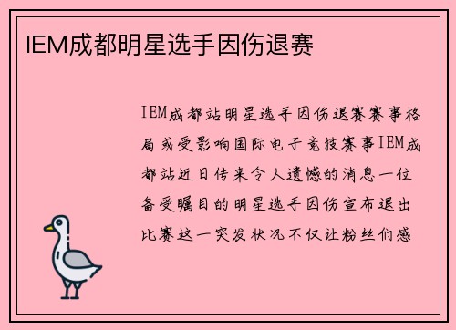 IEM成都明星选手因伤退赛